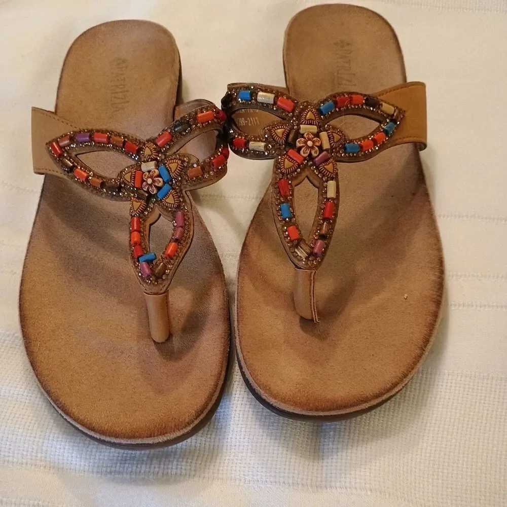 Patrizia by Spring Step Nizza Orange Jeweled Thong Sandals  Size  US 9